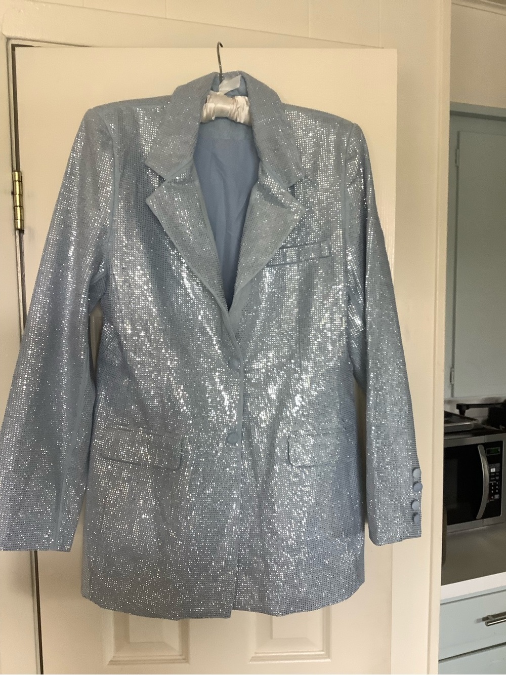 AKIRA Light Blue Sequin Blazer Jacket